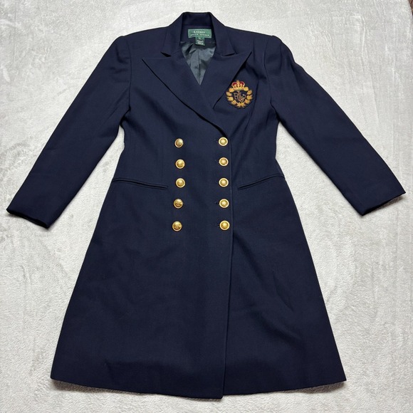 Lauren Ralph Lauren Jackets & Blazers - VTG Lauren Ralph Lauren Women's 4 Wool Coat Navy Blue Crest Gold Buttons USA